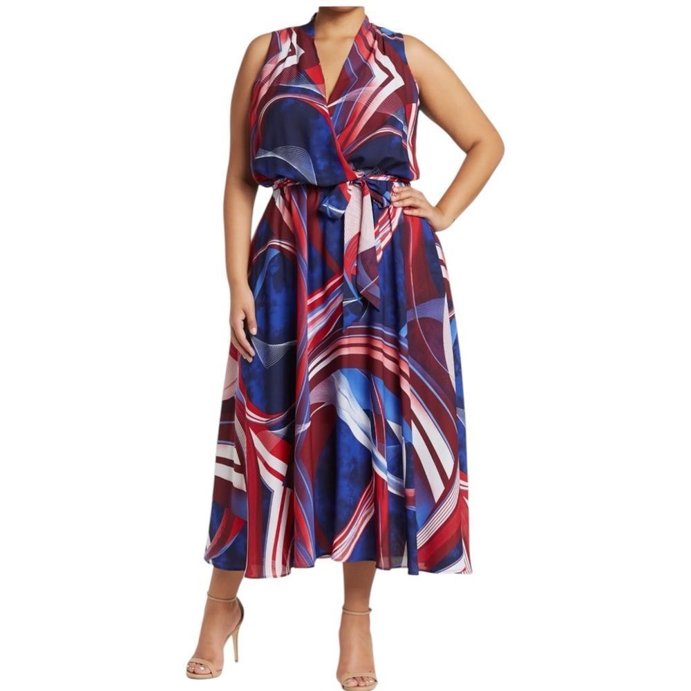 Love X Design Blue Red Printed Sleeveless Maxi Dress Size 2X